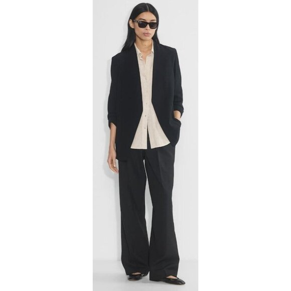 New Aritzia BABATON Black Mirror Crepe Open Front Power Blazer Jacket - Picture 3 of 10